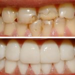 Photo of the patient before and after installation of Empress veneers